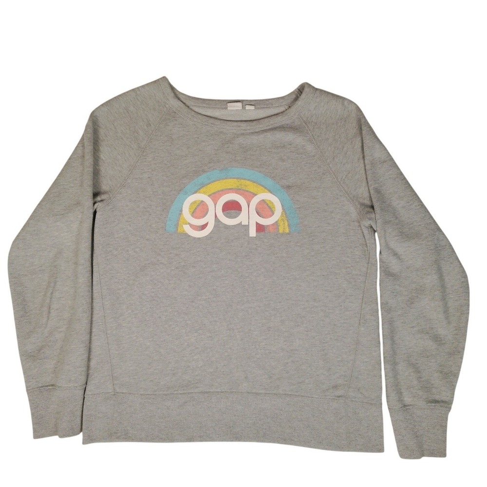 Gap Womens Gray Rainbow Graphic Sweatshirt Pullover Crewneck Size S